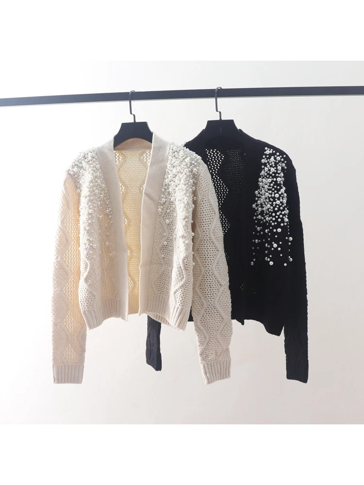 

HIGH STREET New2024 Autumn Winter Designer Jacket Women's Pearl Nail Bead Knit Cardigan Coat