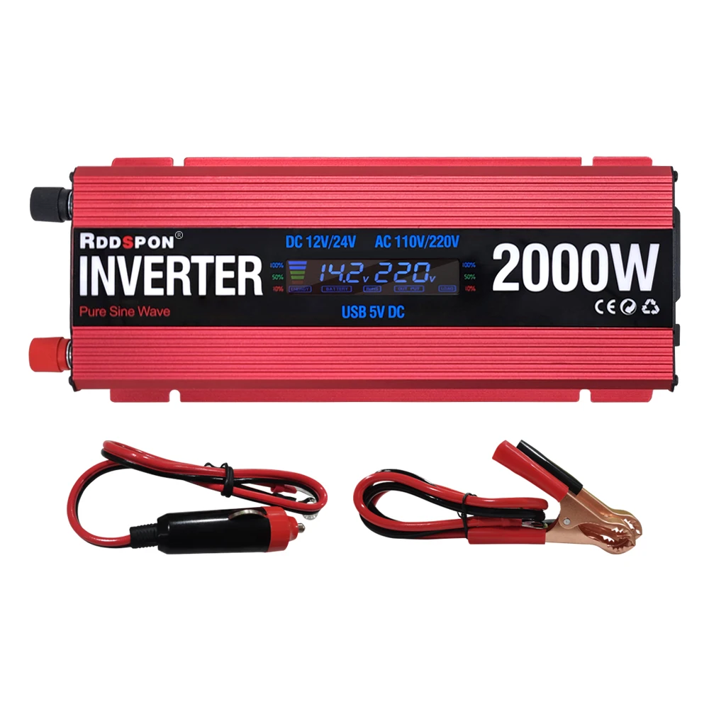 2000W Solar Power Inverter Generatore A Onda Sinusoidale Dc12V 24V Ac110V 220V 50Hz 60Hz Trasformatore Usb Car Converter Power Station