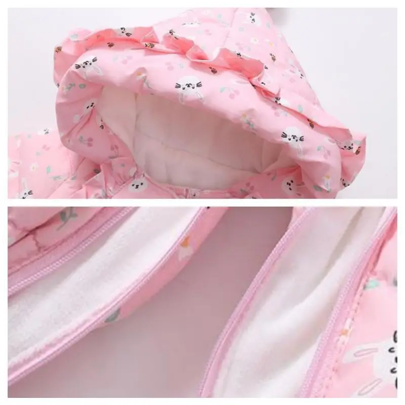 Newborn Baby Girl Jumpsuits Warm White Duck Down Rompers Infant Girls Rabbit Flower Overall Kids Outerwear Toddler Bodysuits
