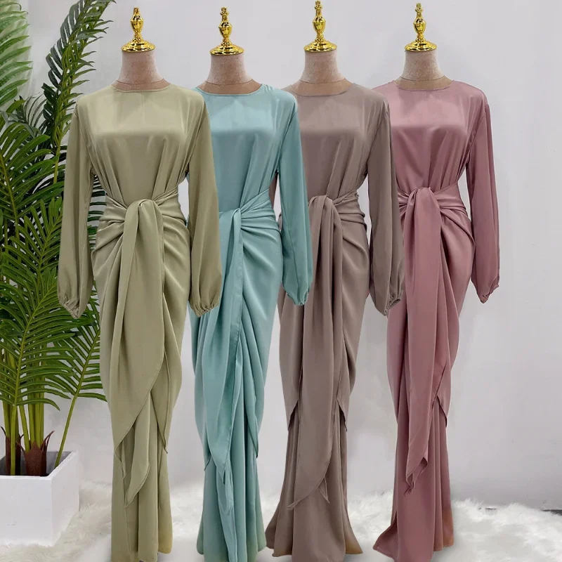 2023 Islam Abaya Dress Sleeves Round Neck Solid Abayas Women Loose Large Hemline Dress Kaftan Ramadan Evening Dress