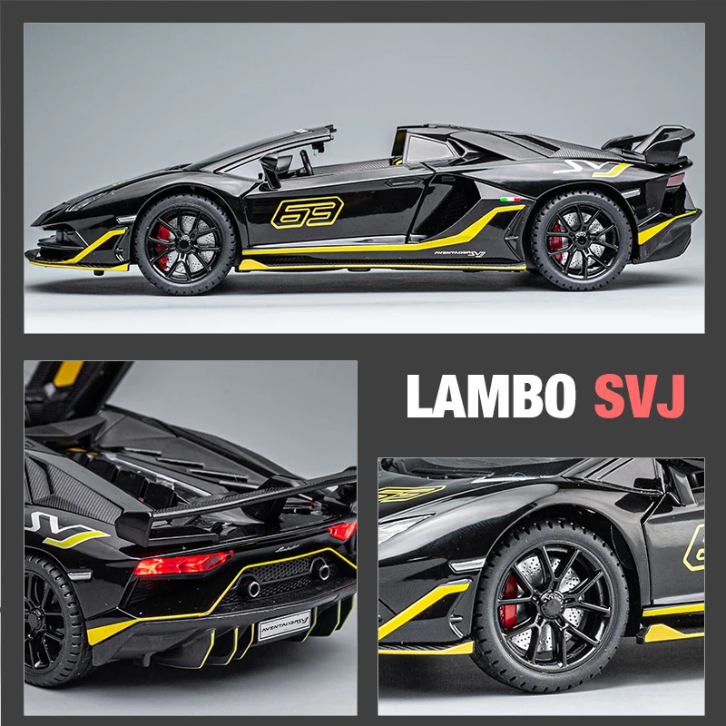1/24 Scale Lambor Aventador SVJ 63 Super Car Model Sound Light Collection Metal Diecast Toys Vehicles Kids Boys Gift Decoration 4