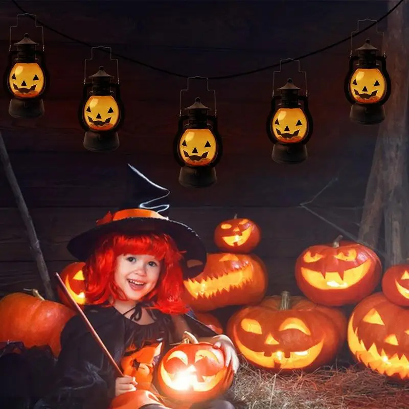 

Halloween Pumpkin LED Hanging Lantern Light Ghost Retro Candle Lamp Small Oil Lights Horror Props Halloween Party Home Decor