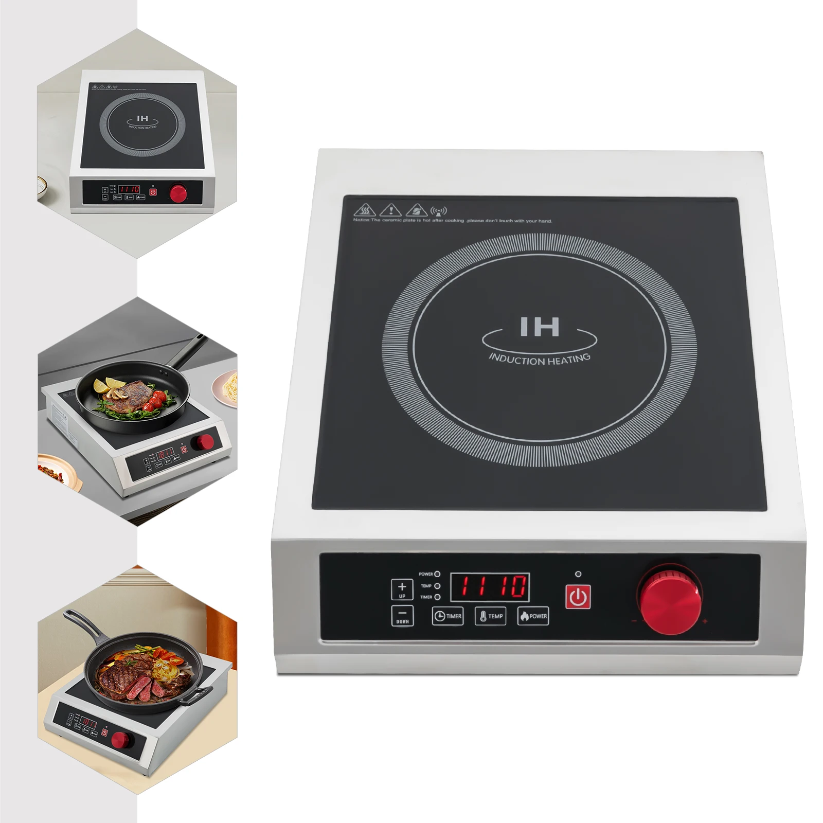 Y14 3500W Stainless Steel Induction Cooktop,110V Black Electric Induction Burner Tabletop 43*35*9cm for Commercial Places 1