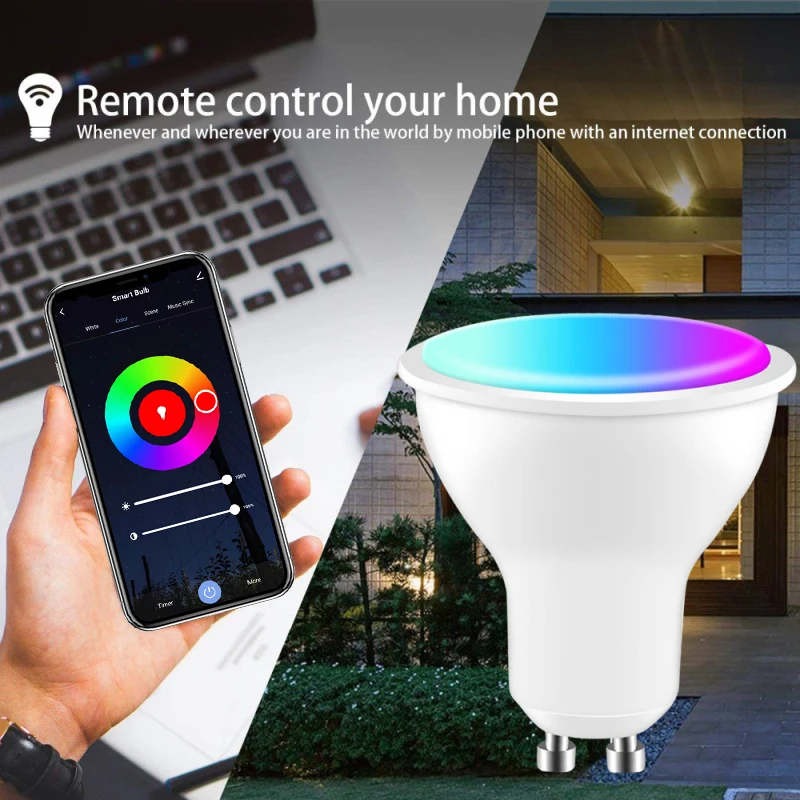Фото Smart Life GU10 Wi-Fi Bluetooth 5 Вт RGB + CW светодиодный прожектор с регулируемой яркостью для дома, гостиной №2