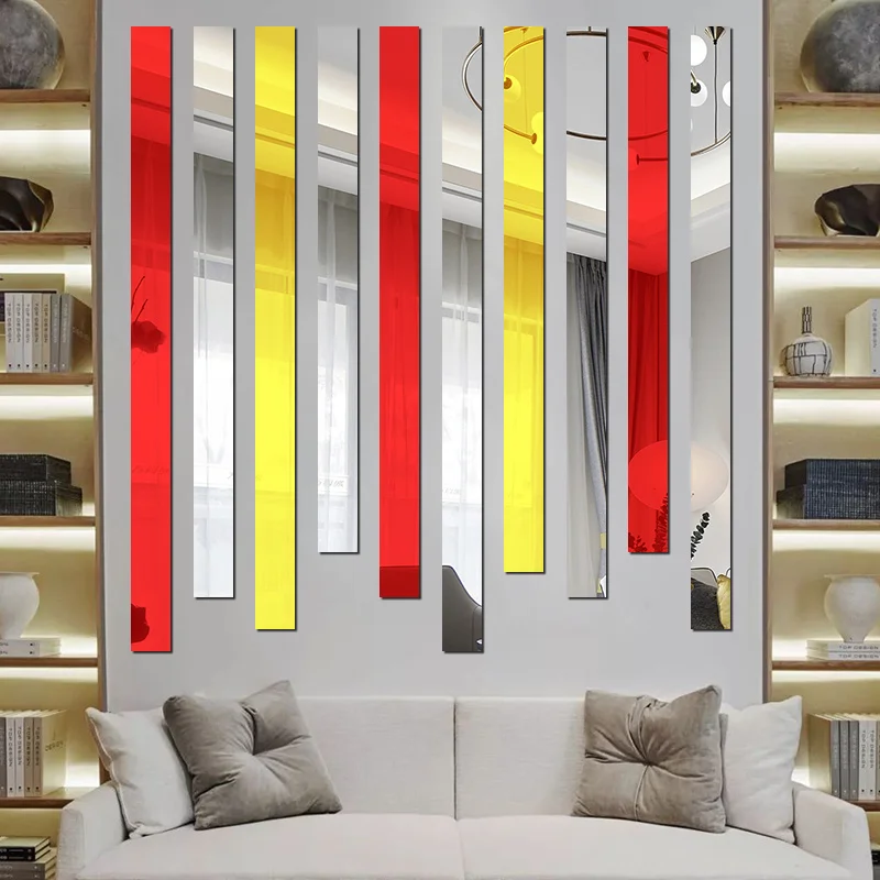 Acrylic Mirror Wall Sticker Rectangular Self-adhesive Wall Sticker DIY Background Waist Line Home Living Room Decor