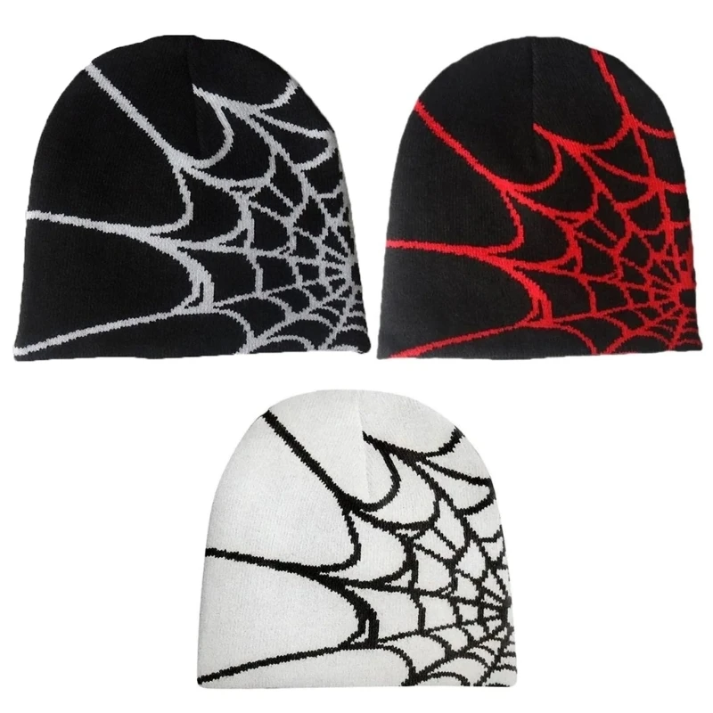 

Knit Beanie Hat Y2K Beanie Spider Web Hat Y2k Skullies Beanie Baggy Slouchy Beanie Cap Skull cap Spider Web Beanie Hat