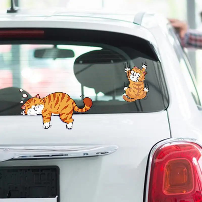 1 set Funny Car Sticker Cat Climbing Pet Animal Styling Stickers Car Scratch Cover Decoration Creative Bumper Decals Accessories