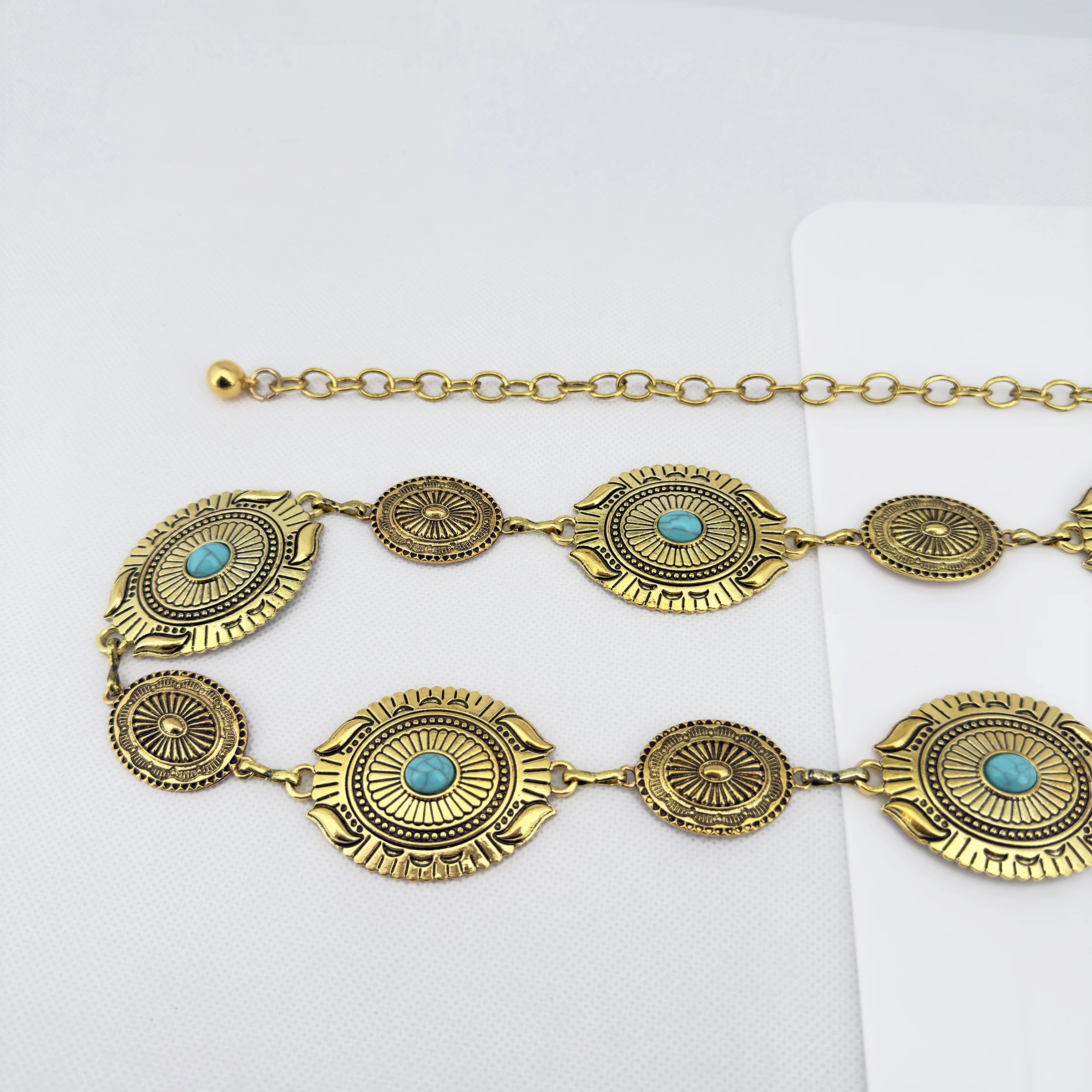 1 Bohemian Fashion Inlaid Green Pine Oval Alloy Damen Multifunktionale Taillenkette Hosenkette Dekoration – Detail 8