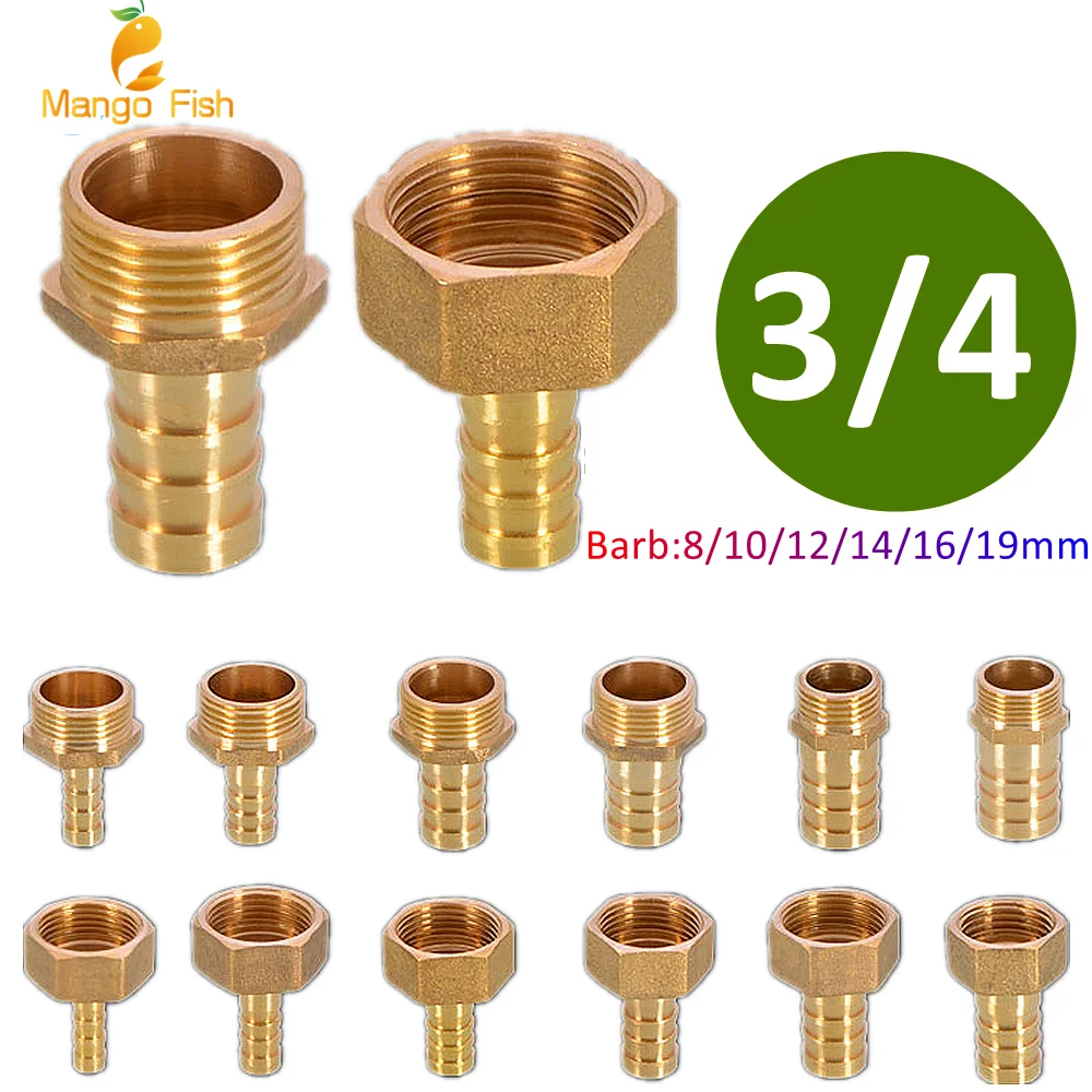 파고다 커넥터 6 8 10 12 14 16 19mm 호스 바브 커넥터 호스 테일 스레드 3/4 BSP 스레드 PC 남성 황동 수도관 피팅
