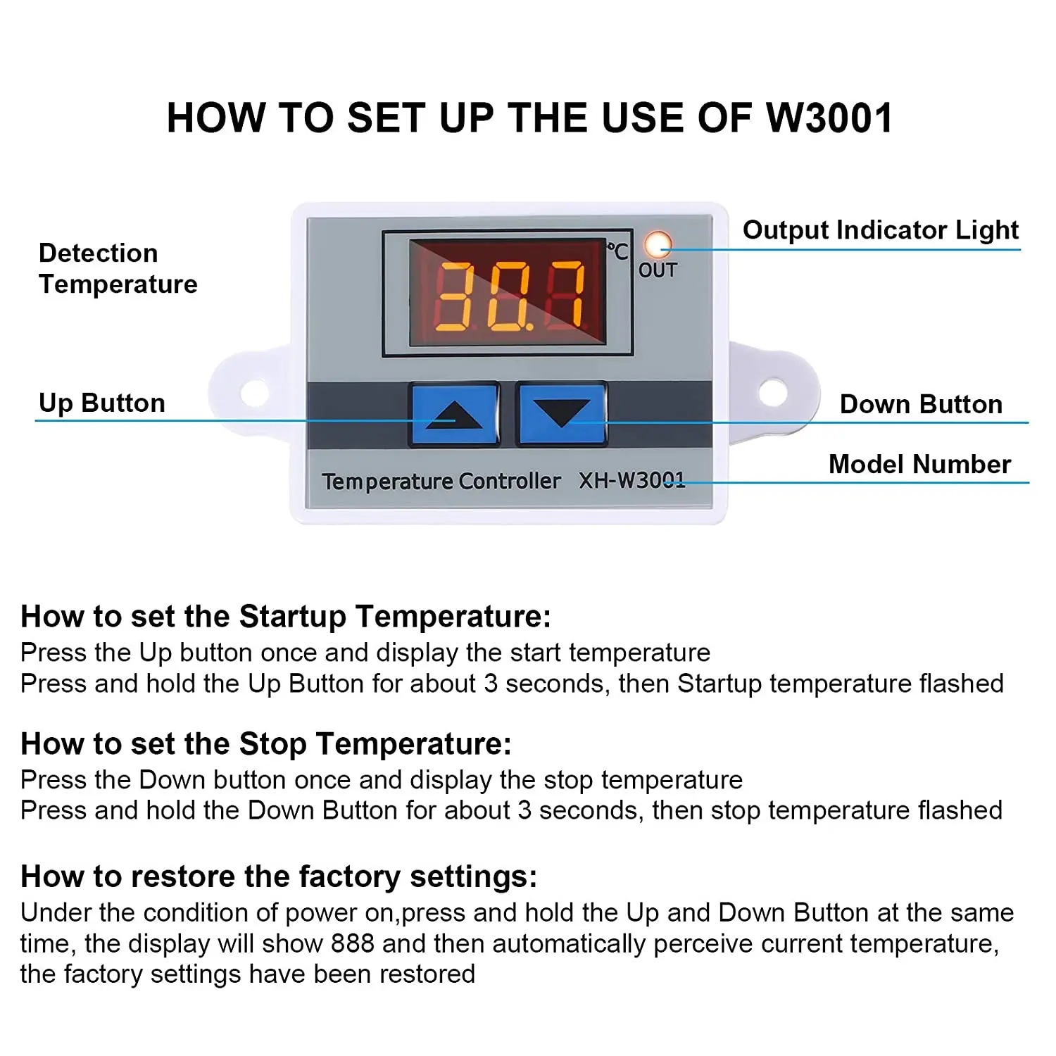 W3001 cyfrowy regulator temperatury LED przełącznik termostatu termostat termometr z sondą czujnik 12V/24V/110V/220V