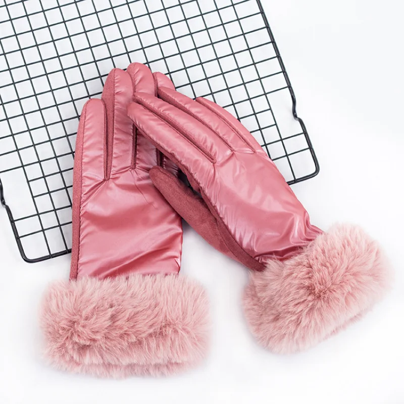 New Women Winter Light Water Proof Plus Cashmere Keep Warm Touch Screen Gloves Suede Fashion Big Plush Wrist
