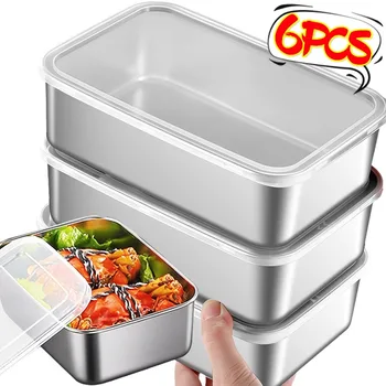 Scatola per conservazione alimenti in acciaio inossidabile per frigorifero portatile Contenitore per alimenti da campeggio Picnic Insalatiera Custodie per organizer da cucina 1