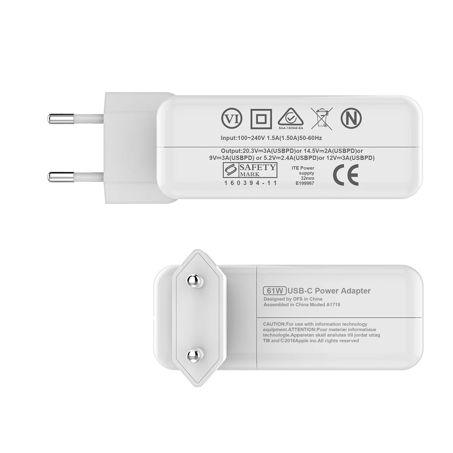 PD USB-C Notebook Laptops Power Adapter 61W Type-C Fast