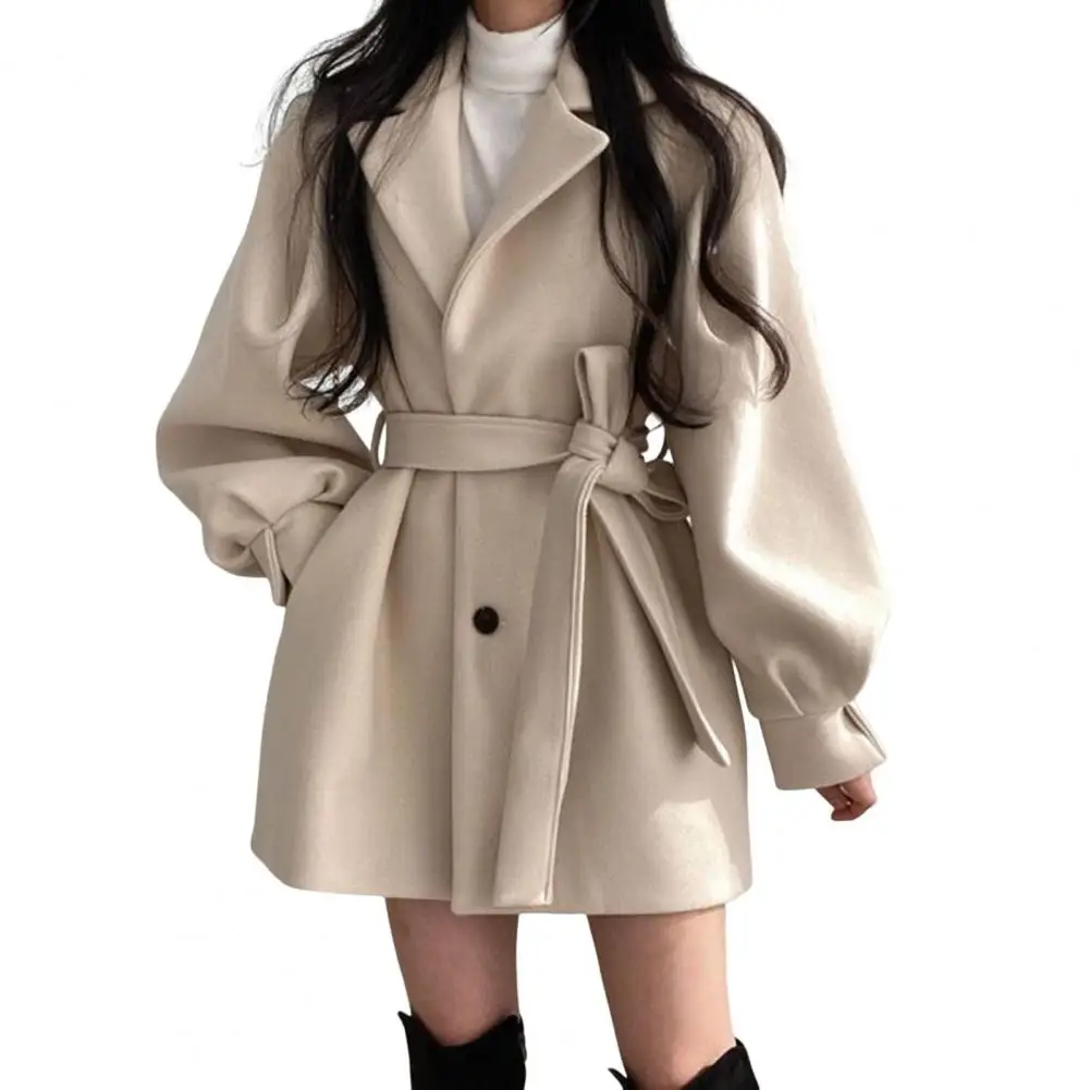 Knitted Outerwear Autumn Winter Street Lapel Single Breasted Long Sleeved Upper Garment Coat