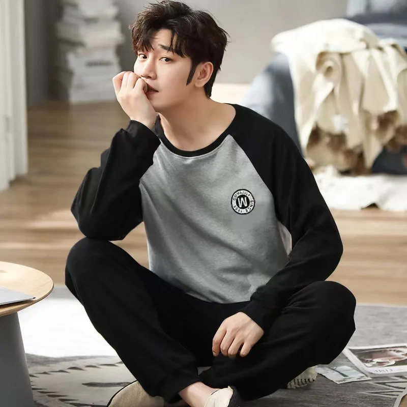 Pajamas Men Long Sleeves and Trousers Spring and Autumn Style Simple Breathable Nightwear Student Youth Loungewear Sleepwear pajama sets