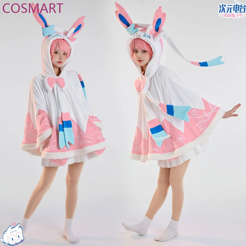 

COSMART Anime Sylveon Cosplay Costume Sylveon Cloak Winter Warm Hoodie Casual Wear Cos Uniform Carnival Outfits Daily Clothing