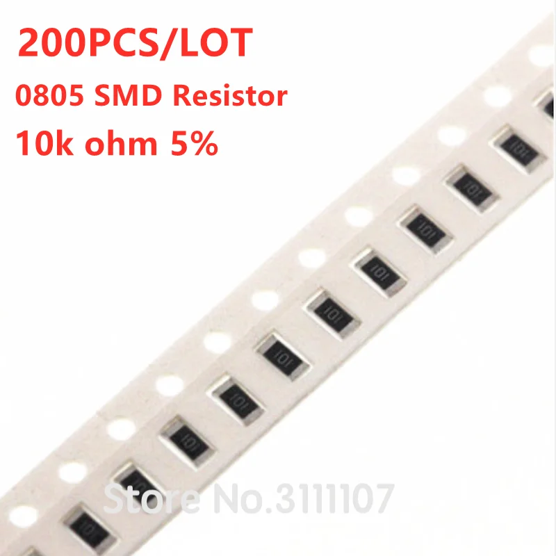 

200 шт./партия SMD резистор 0805 5% 1/4 Вт чип фиксированные резисторы 10K Ом 10KR 103 устойчивость поверхностное крепление