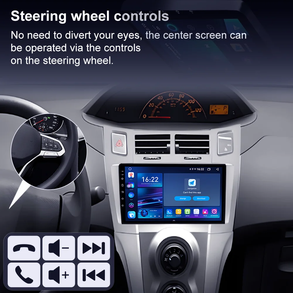 Android 16 para Toyota Yaris Vizi 2005 2006 2007 -2012 reproductor Multimedia Carplay de DVD para coche Radio estéreo navegación GPS para coche WIFI 4