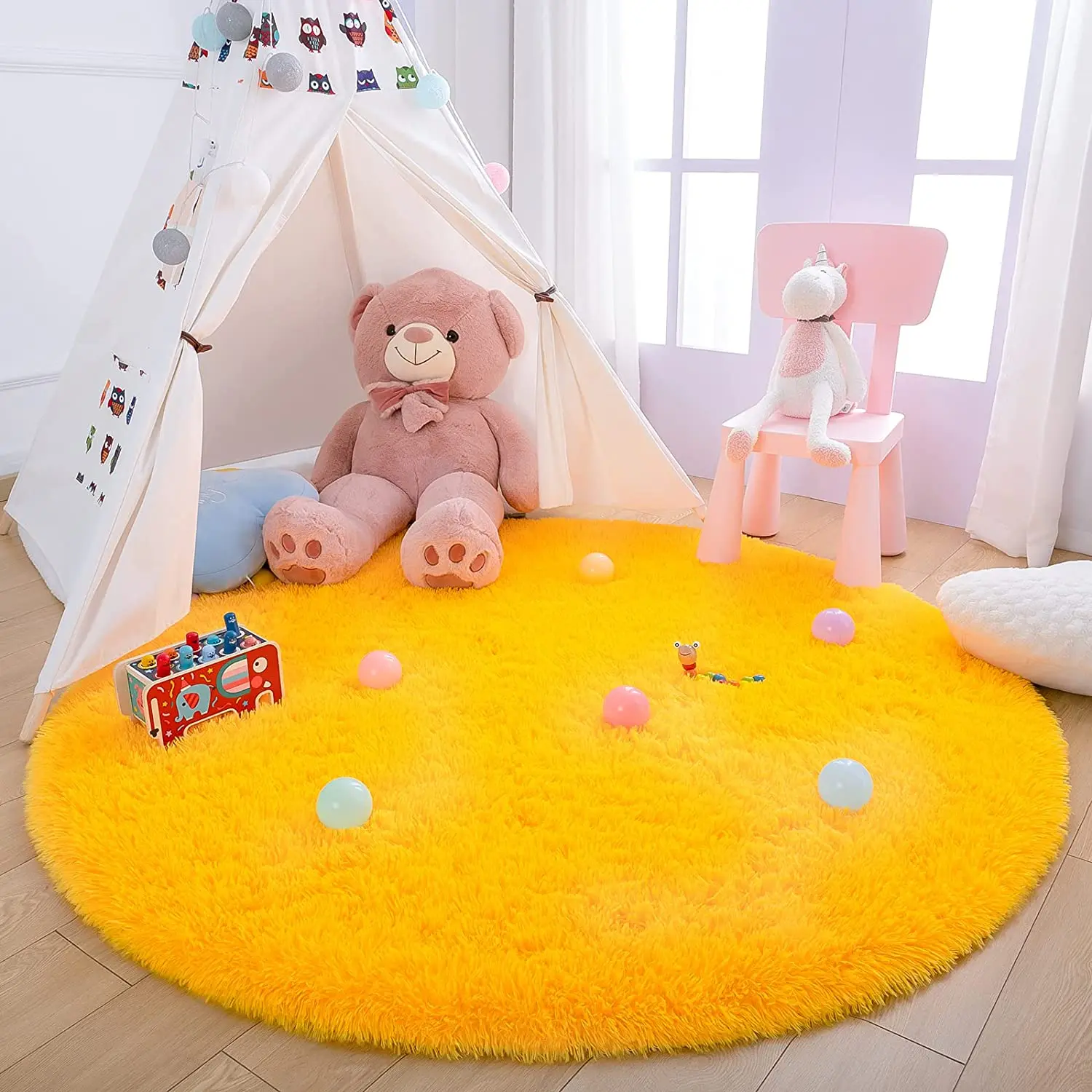 RoundFluffySoftAreaRugsforKidsRoomPrincessCastlePlushShaggy