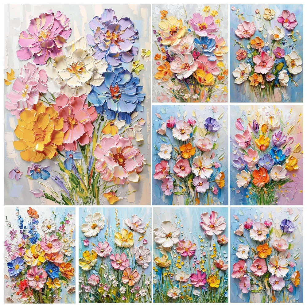 

40*50cm Hand Painting Textured Colorful Flowers Landscape Painting By Numbers Kit DIY Artwork Canva Art Home Decoration Gift