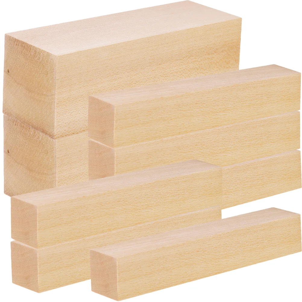 

10 Pcs Carved Basswood Strips Wooden Carving Block Whittling Blocks Large Building Blank Cube