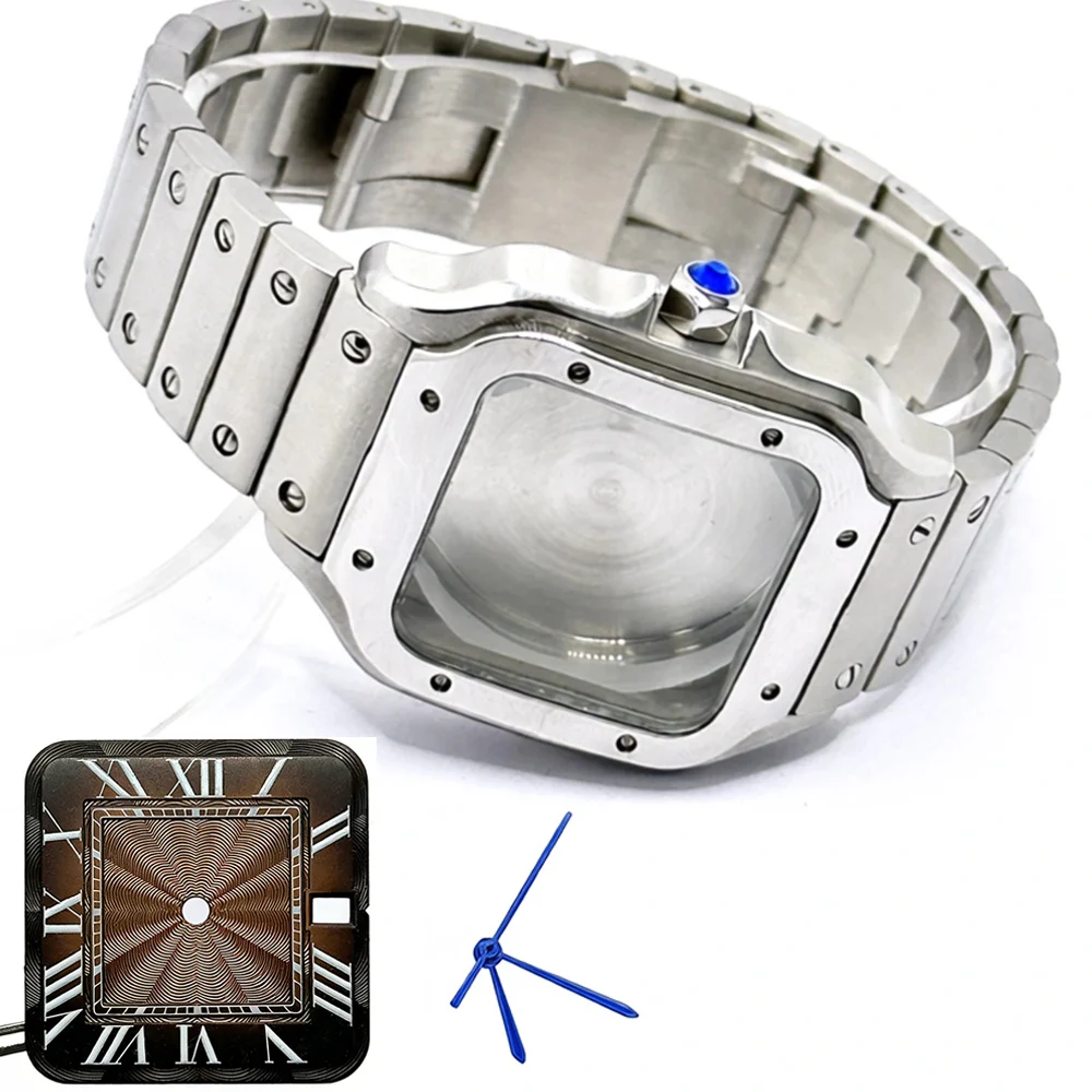 Golden Stainless Steel Waterproof Watch Case and Strap for 38MM Square Men's Watch