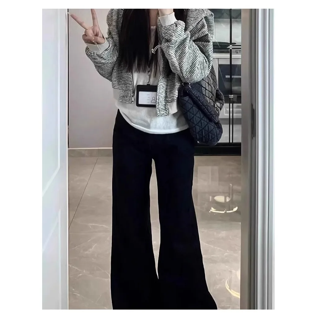Spring New Bla High Waist Wide Leg Jeans Women's Slimming Loose Fit Bootcut Ankle Length Pants Cotton Stretch Denim
