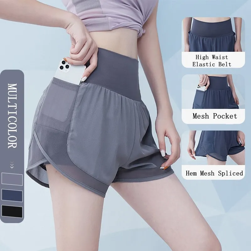 Summer Women Quick Dry Breathable Short Pants Gym Double Shorts Woman Side Pocket Running Shorts Workout Fitness Sportwear