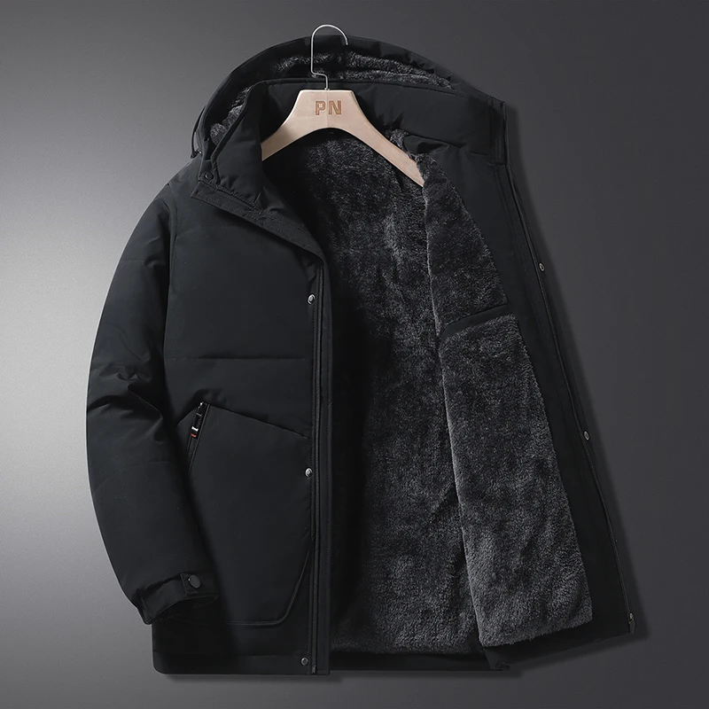 Men's Thick Hooded Winter Jacket With Plush Fleece Lining Heavy Duty Zipper And Practical Pockets