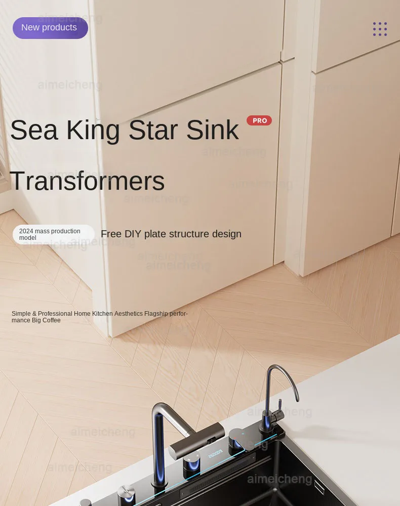 Description Picture 5 of item5MM 304 Stainless Steel Waterfall Kitchen Sink Large Single Slot Integrated Digital Display Faucet Set Soap Dispenser Cup Washer