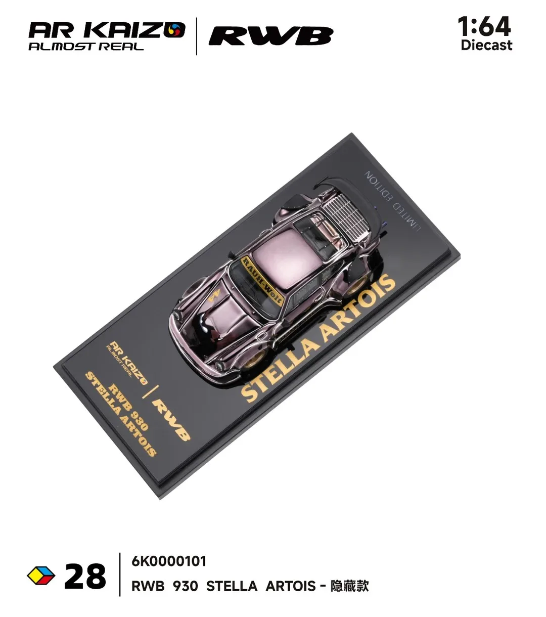 새로운 입고 상품 AR 박스 1:64 포르쉐 RWB 930 스텔라 아르투아이스 합금 미니어처 다이캐스트 모델 HEC 2026 포르쉐 RWB 930 스포츠 장난감 선물