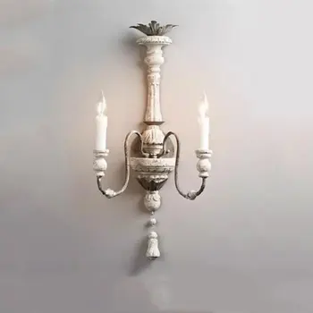 Lampada da Parete in Legno e Ferro Battuto Stile Francese per Soggiorno, Camera da Letto, Corridoio, Design Creativo Retrò Americano