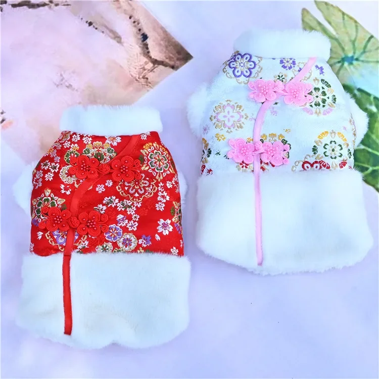 

Chinese New Year Dog Clothes Tang Suit Cheongsam Pet Winter Coat Jacket Cat Doggy Puppy Apprel Pomeranian Poodle Yorkie Clothing