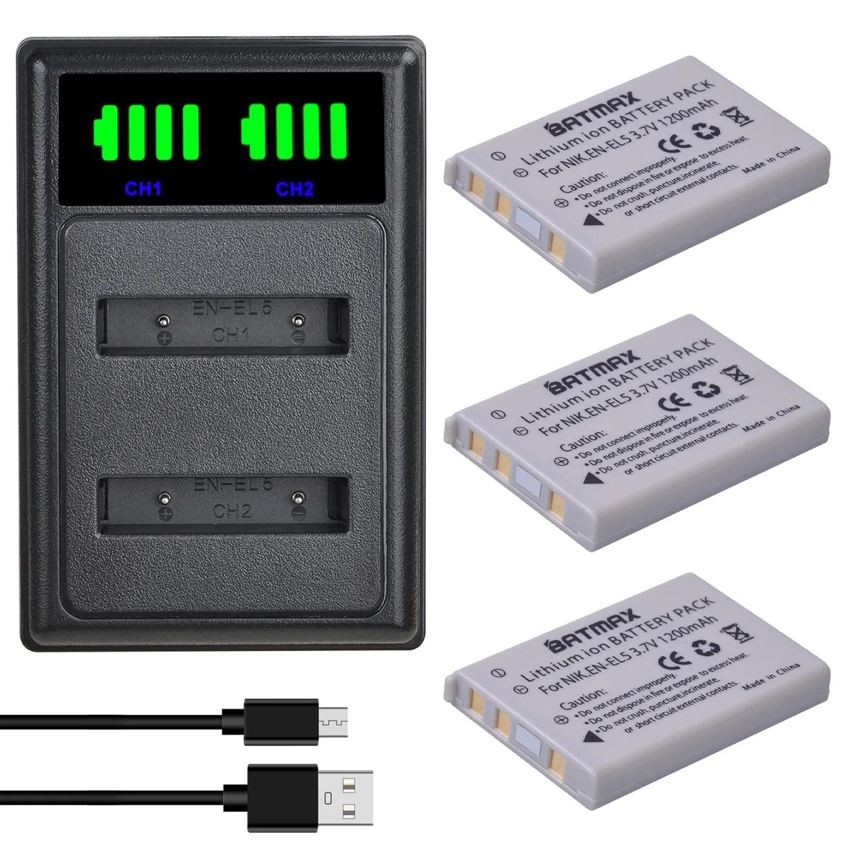 Batmax EN-EL5 EN EL5 ENEL5 Battery+LED Dual Charger for NIKON Coolpix P530 P520 P510 P100 P500 P5100 P5000 P6000