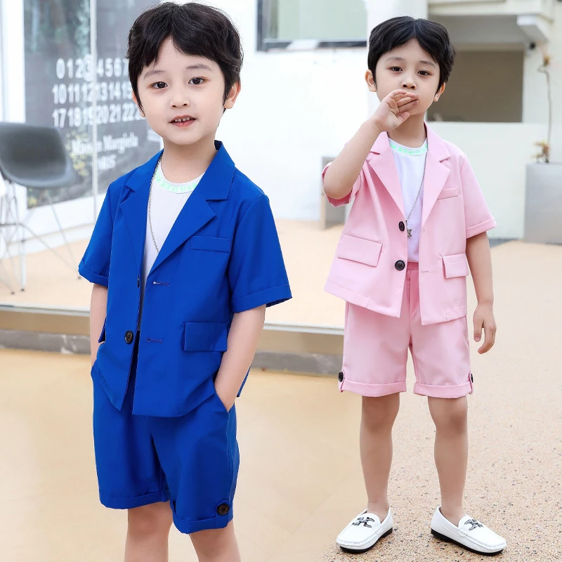 Conjunto de traje de sólido informal para niños, traje de rendimiento de fiesta para Blazer de manga corta, pantalones cortos coreanos guapos, Verano| | - AliExpress