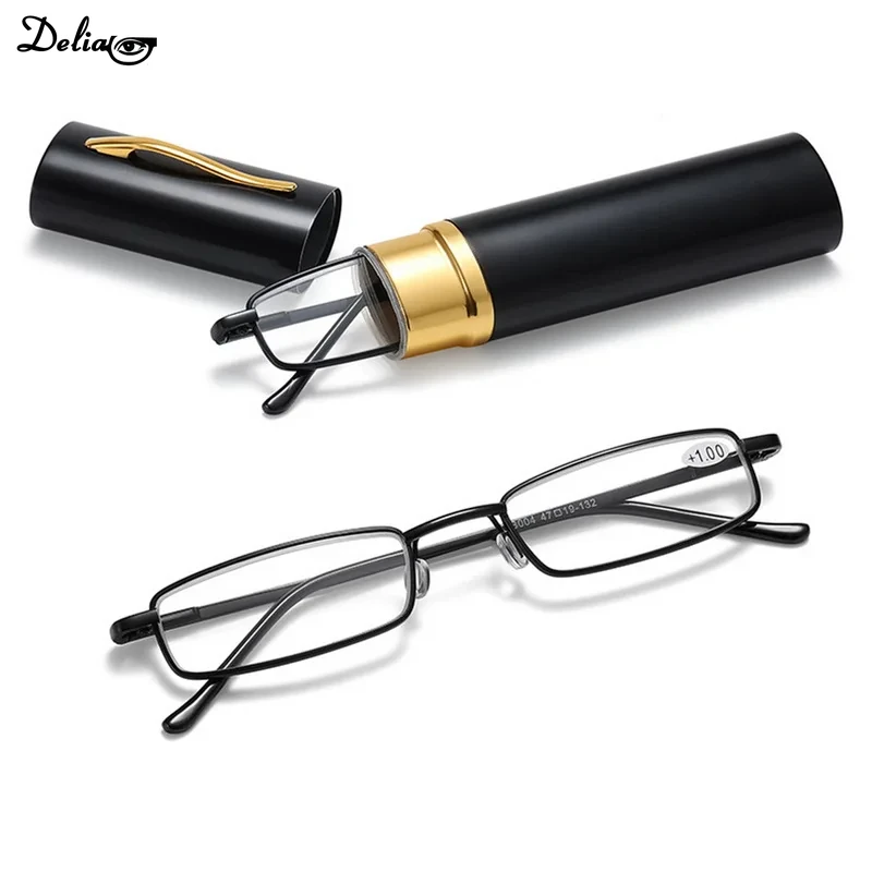 Elegante Draagbare Mini Leesbril Metalen Frame Pen Box Ultra-Dunne Mannen Vrouwen Leesbril Presbyopie Bril Brillen Met Doos