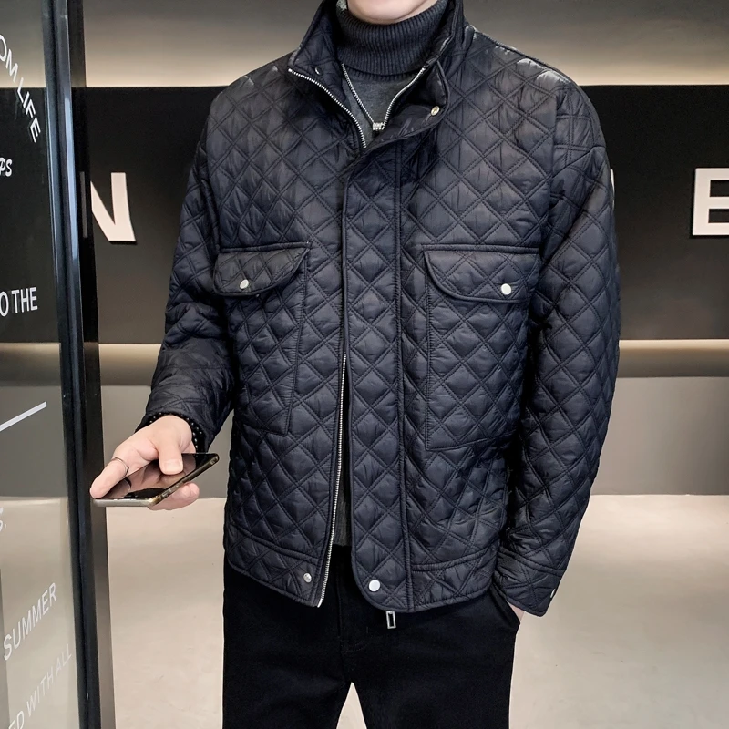 Casual Warm Cotton-Padded Jackets 2023 Autumn Winter Fashion Stand Collar Black Color Thicken Parkas Streetwear Slim Down Coats