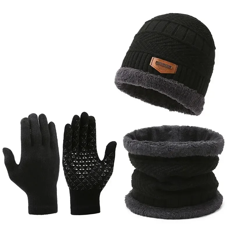 Men's windproof hat outdoor winter scarf gloves collar cashmere warm knitted hat set three piece for cycling needs cycling gloves winter hat winter accessories knitted hat scarf set