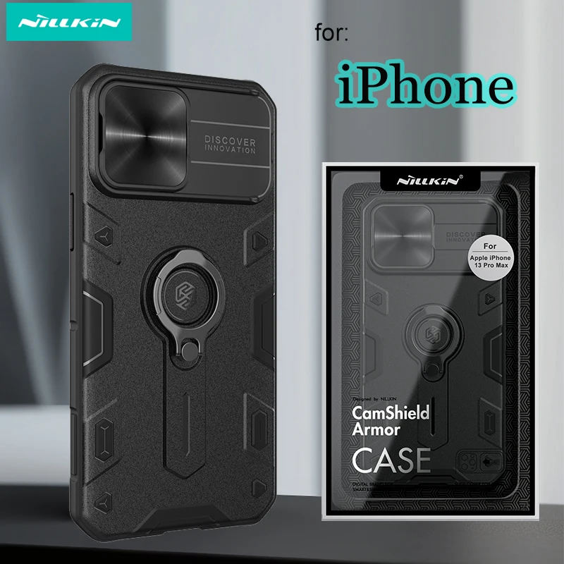 

For iPhone 13 12 Pro Max Case NILLKIN Slide Armor Metal Camera Protect Privacy Ring Kickstand Back Cover for iPhone13 PRO Max