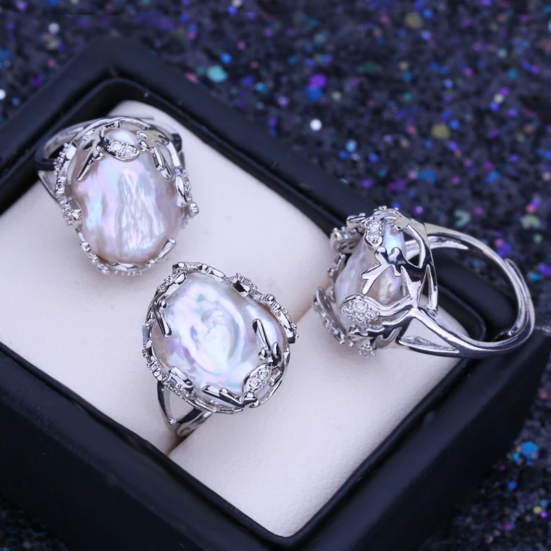FENASY Natural Freshwater Irregular Big Baroque Pearl 925 Sterling Silver Rings For Women Female Wedding Jewelry Birthday Gift 2