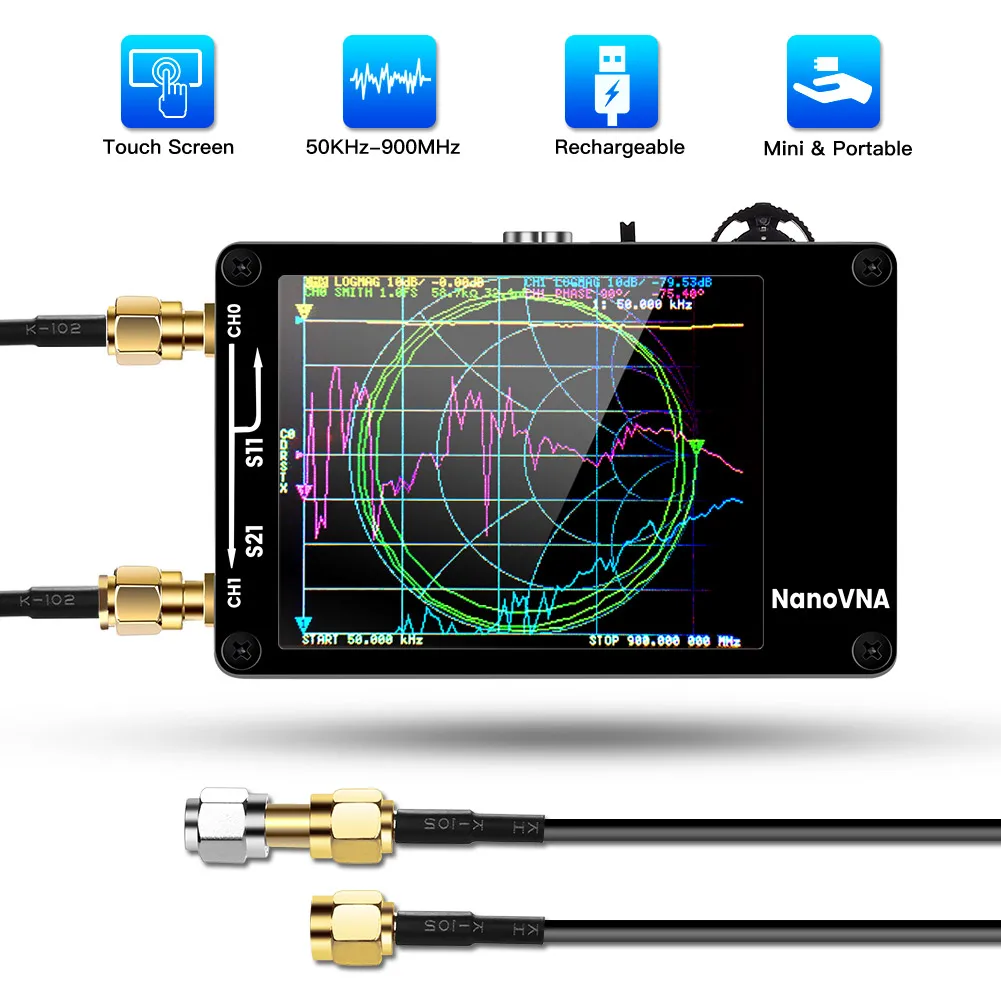 Nanovna Vna-H Rete Vettoriale Digitale Portatile 50Khz-900Mhz Mf Hf Vhf Uhf Analizzatore Antenna Batteria Integrata