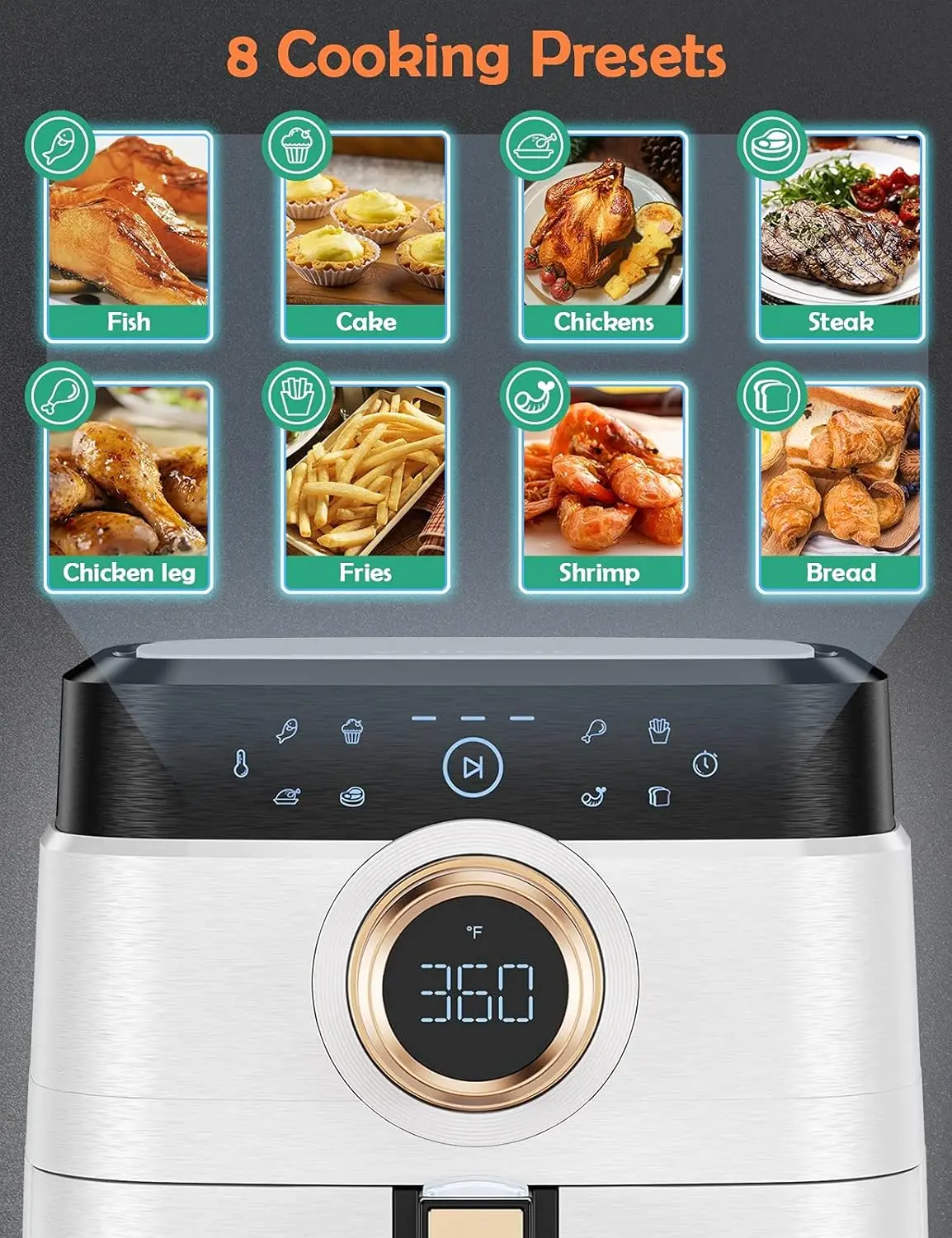 Airfryer Oven 8QT Large 1700W 8-in-1 with Touch Screen Air Fryers Dishwasher Safe Nonstick Basket Freidora de 5