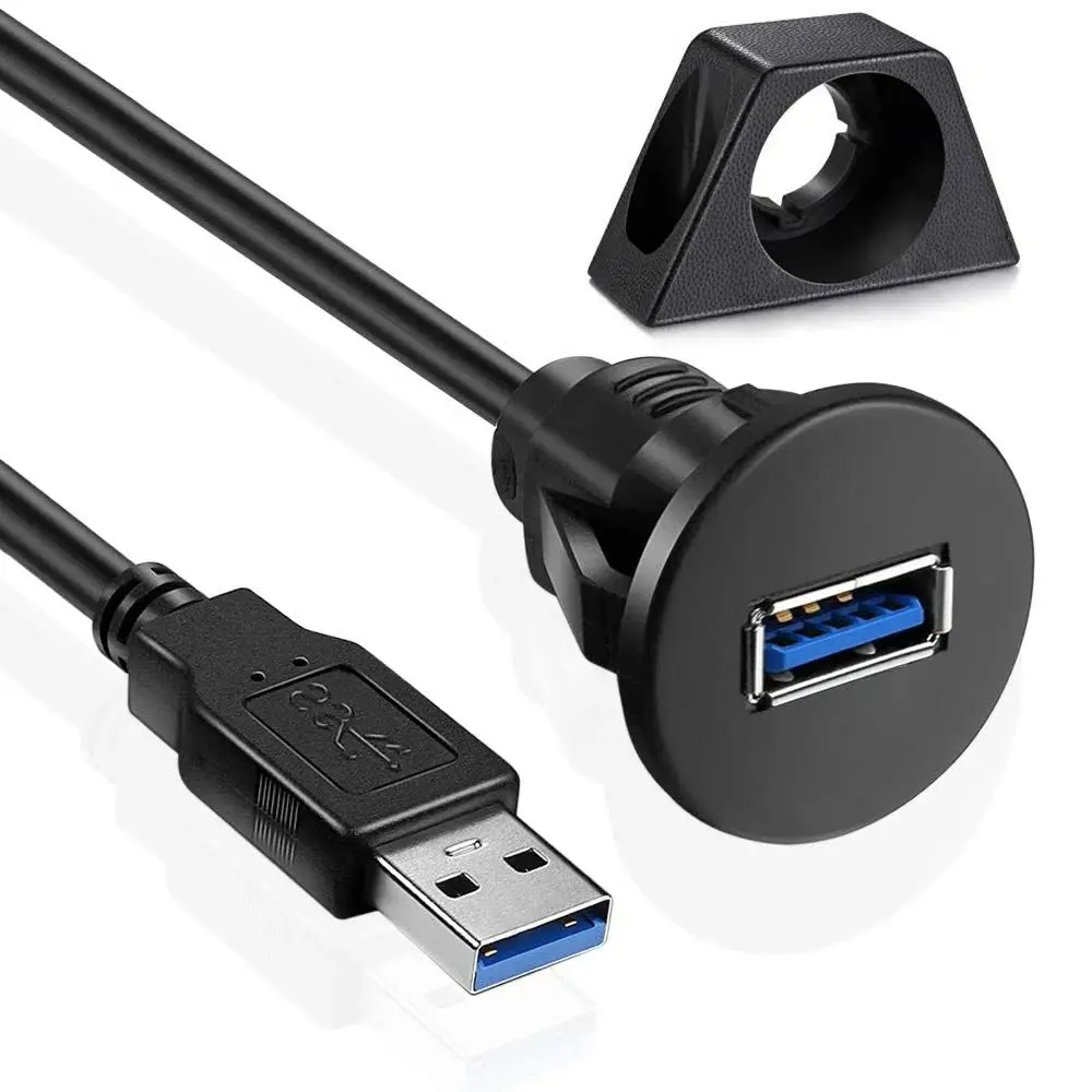 버클 플러시 패널 마운트 USB 연장 케이블 1m - 자동차 트럭 보트용 USB 3.0/2.0 남성-여성, 고속 충전 및 데이터 전송