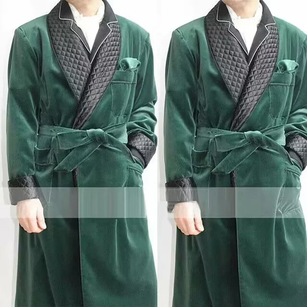 Long Velvet Smoking Jacket Shawl Lapel Wedding Groom Coat Terno Men Suit Blazer with Belt 1 Pc men suits jackets