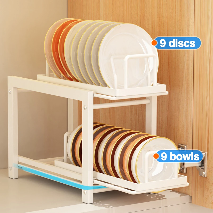 Tiered Dish Rack In-Cabinet Pull-Out Dish Rack Kitchen Cabinet