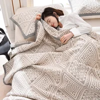 100% Cotton 3 layer blanket summer bed linen Jacquard Blankets bed plaid stitch Coverlet home bedding Bedspread on the bed Sheet 4