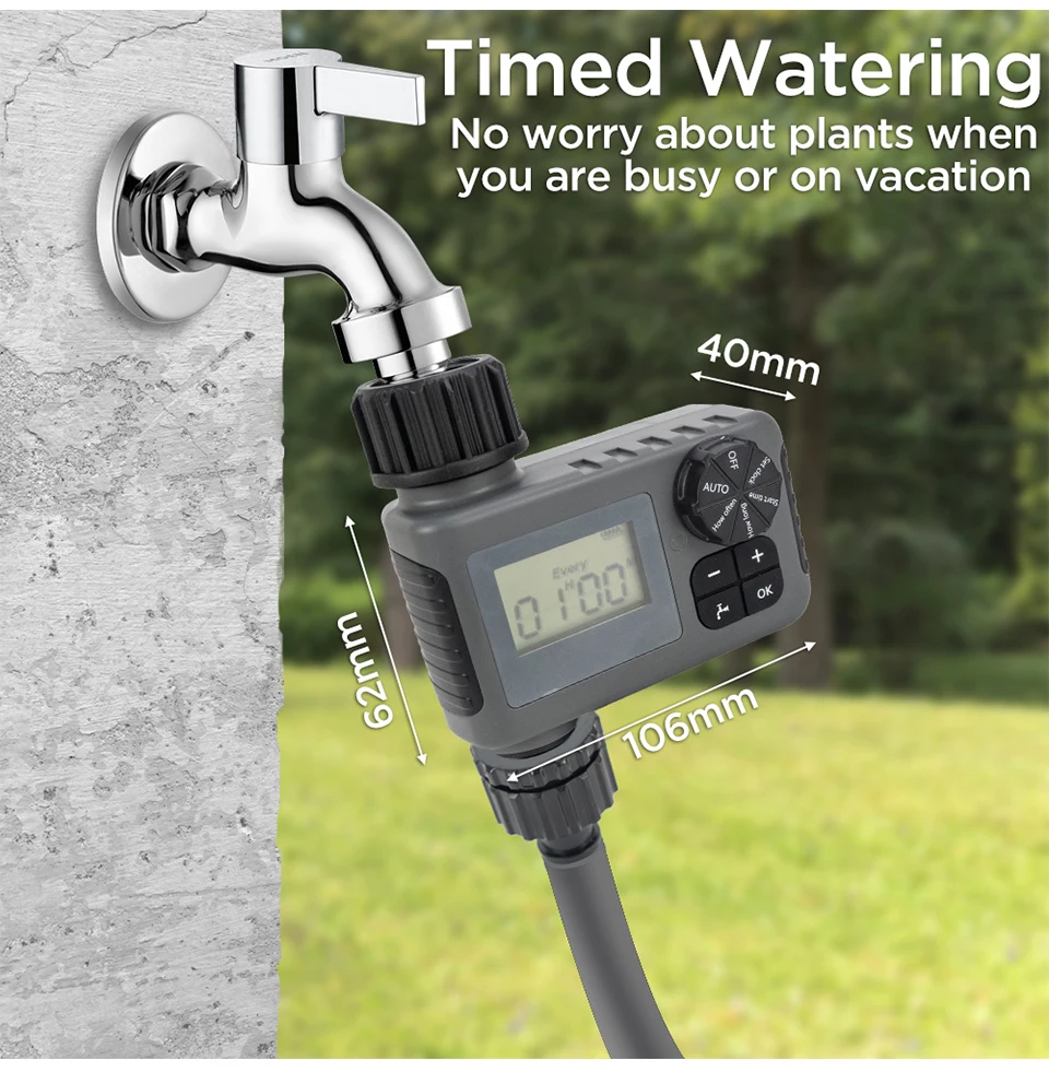 Smart Outdoor Automatic Watering System Adjustable Timer LCD Display IP55 Rated for Garden Lawn & Greenhouse Precise Irrigation