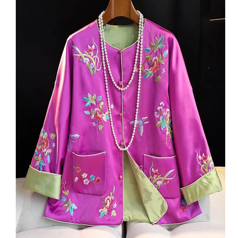 

Spring New High End Chinese Style O-Neck Single Breasted Raglan Sleeve +Pocket Design Cuff Contrasting Color Lady Jacket S-XXL