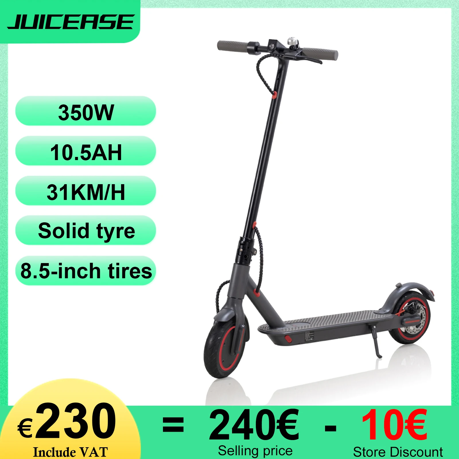 Juicease Scooter Elettrico Impermeabile Adulto 30 Km/H Scooter Elettrico 7.5Ah/10Ah E-Scooter 350W Motore Pieghevole Scooter Elettrico