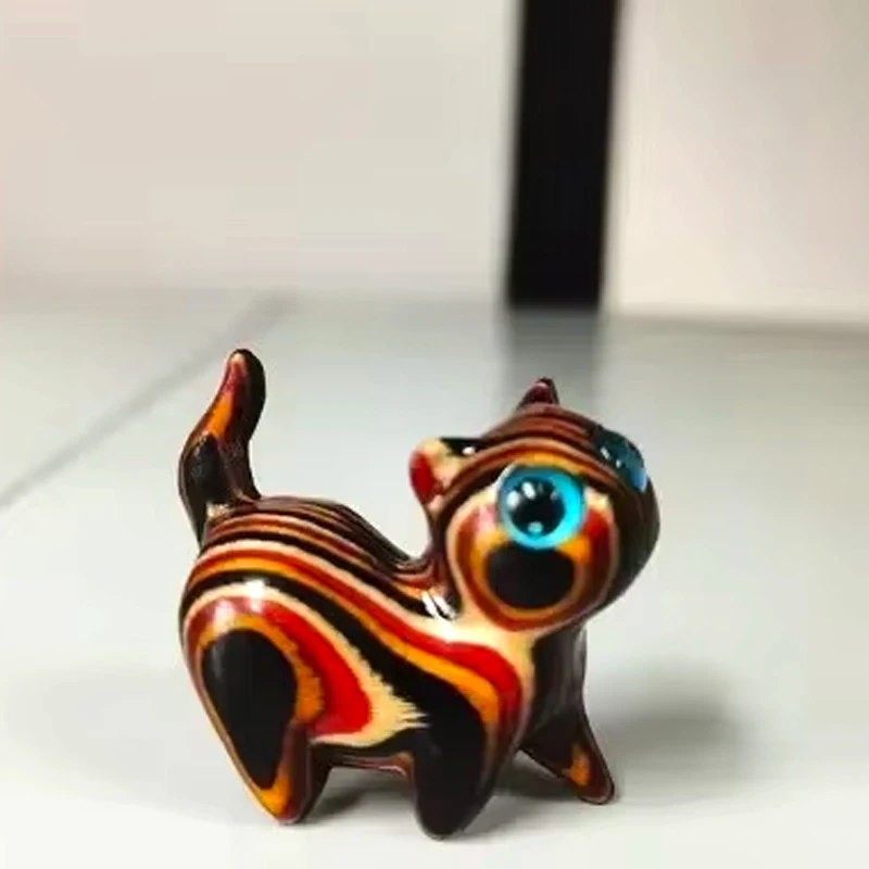 لطيف القطط الخشبية الصغيرة تمثال اليدوية نحت القطط...